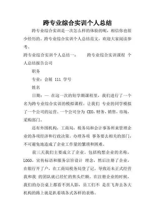 跨专业综合实训个人总结