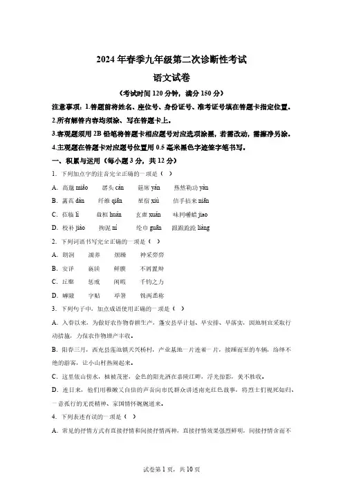 2024年四川省南充市中考二模语文试题【含答案】