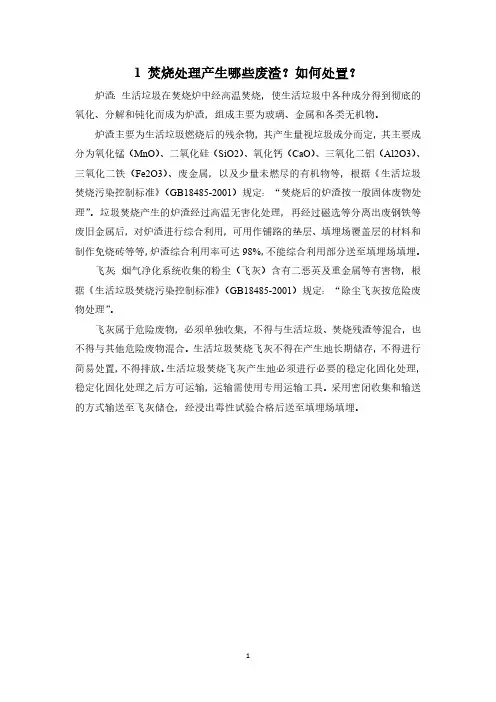 焚烧处理产生哪些废渣如何处置（精心汇编）