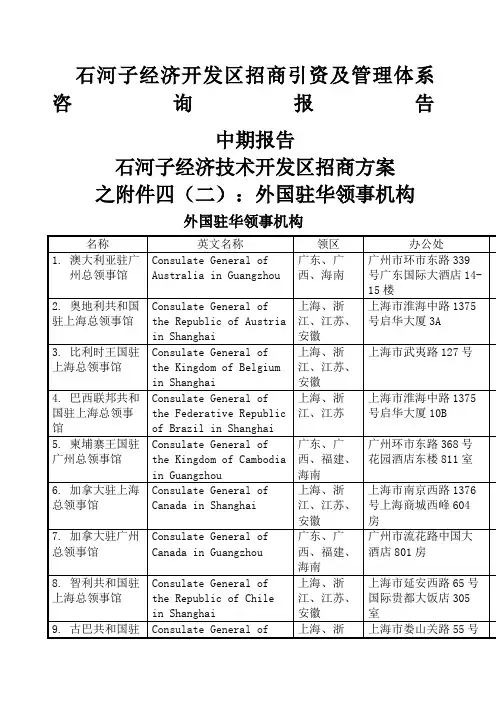 石河子经济开发区招商引资及管理体系咨询报告中期报告：外国驻华领事机构