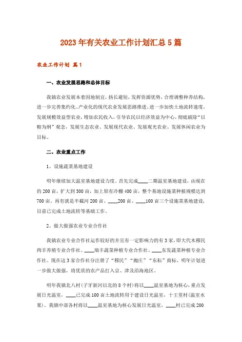 2023年有关农业工作计划汇总5篇