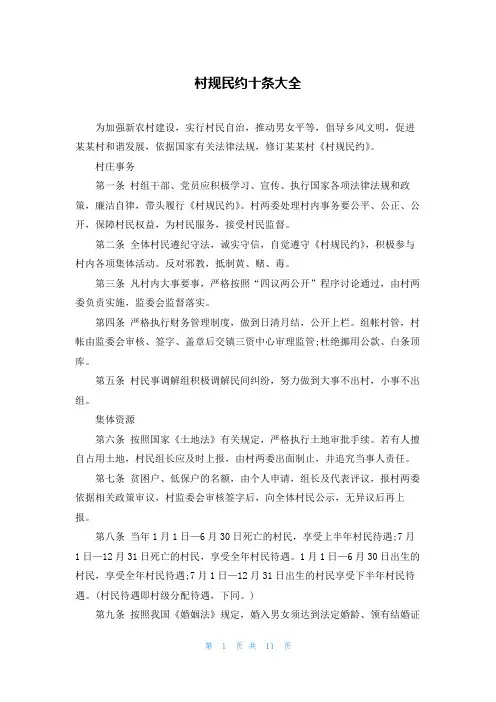 村规民约十条大全