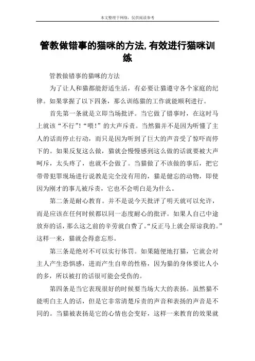 管教做错事的猫咪的方法,有效进行猫咪训练