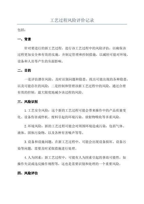 工艺过程风险评价记录