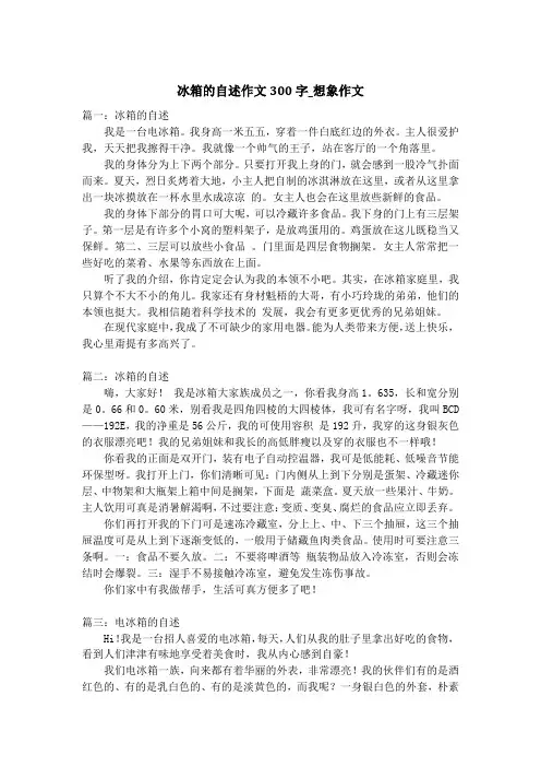 冰箱的自述作文300字_想象作文