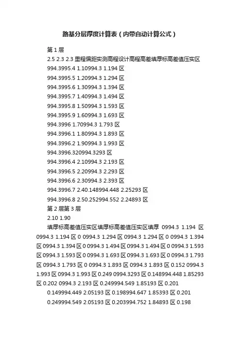路基分层厚度计算表（内带自动计算公式）