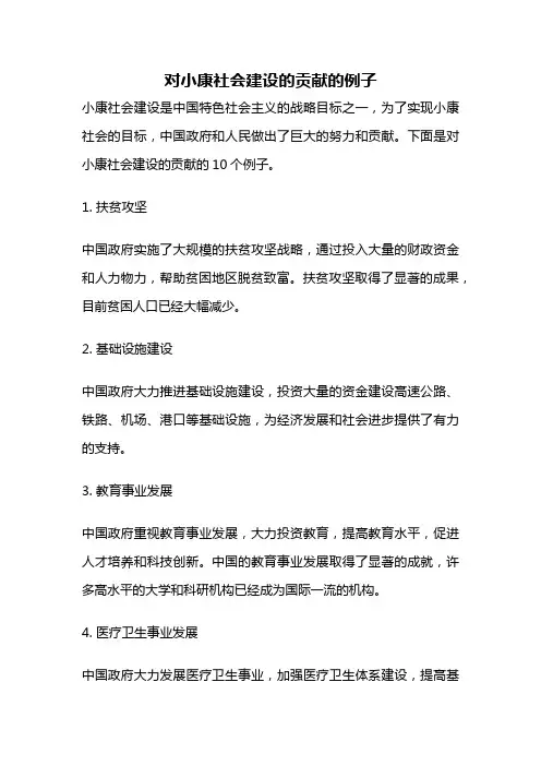 对小康社会建设的贡献的例子