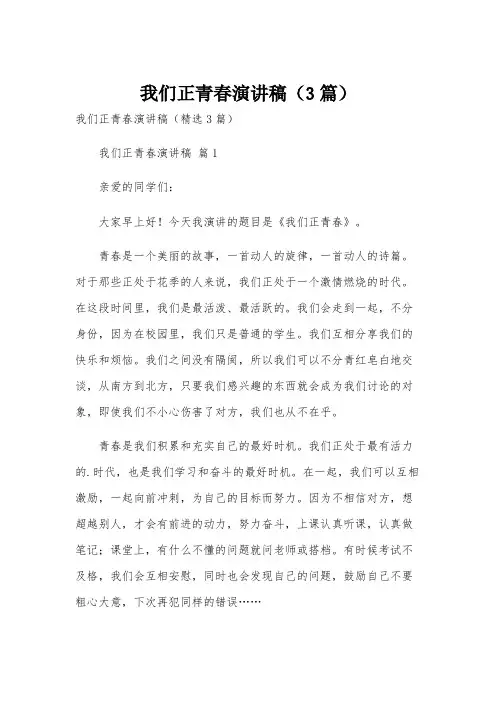 我们正青春演讲稿(3篇)