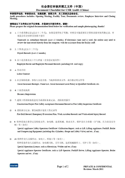 ITS验厂明细