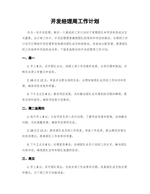 开发经理周工作计划