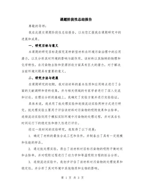 课题阶段性总结报告