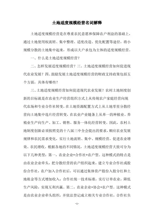 土地适度规模经营名词解释