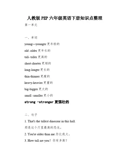 人教版PEP六年级英语下册知识点整理