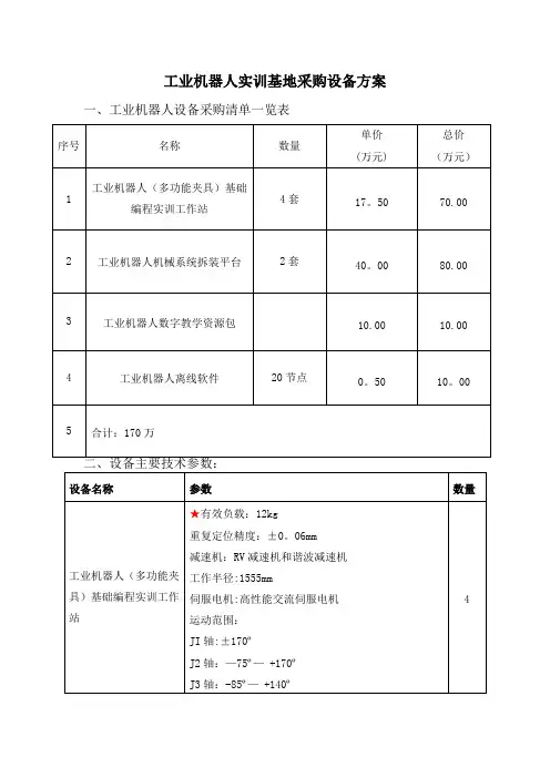 工业机器人实训基地采购设备方案