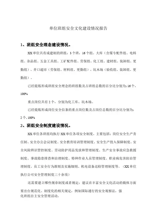 单位班组安全文化建设情况报告
