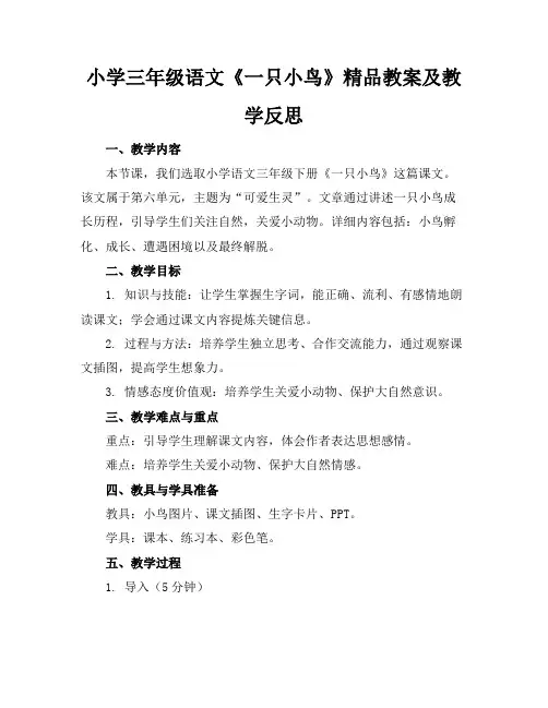 小学三年级语文《一只小鸟》精品教案及教学反思