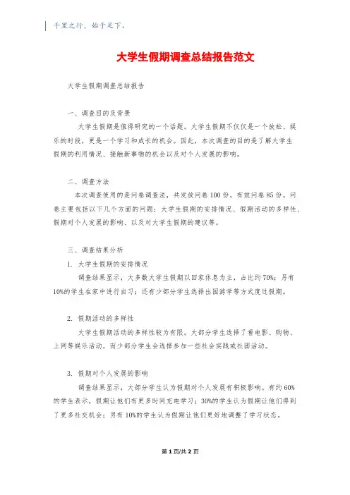 大学生假期调查总结报告范文