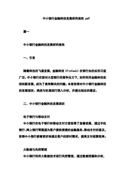 中小银行金融科技发展研究报告 pdf