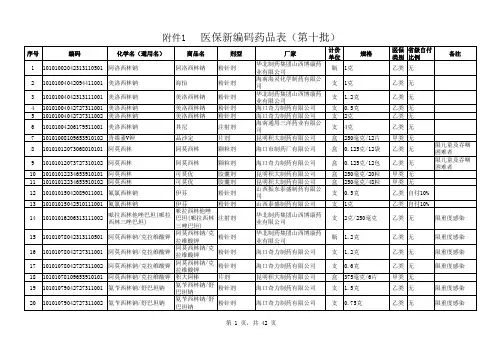 第十批药品编码xls