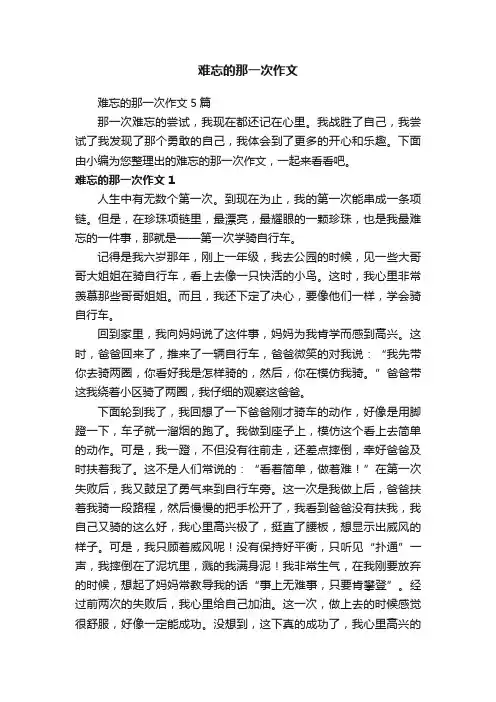 难忘的那一次作文5篇
