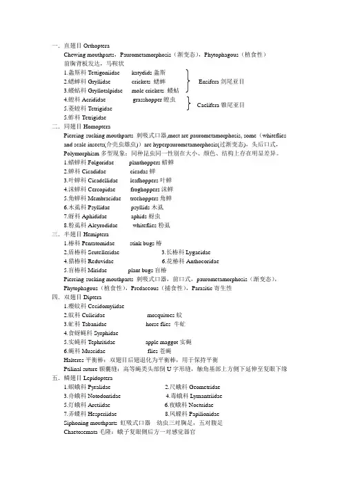 普通昆虫学复习重点