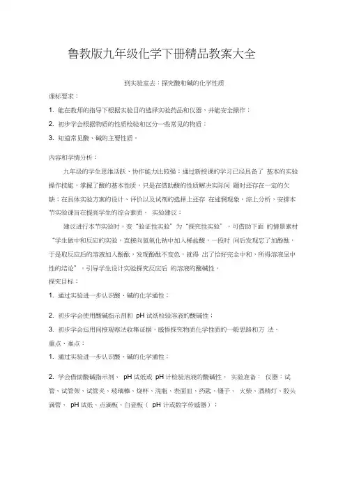 鲁教版九年级化学下册精品教案大全