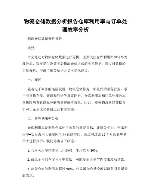物流仓储数据分析报告仓库利用率与订单处理效率分析