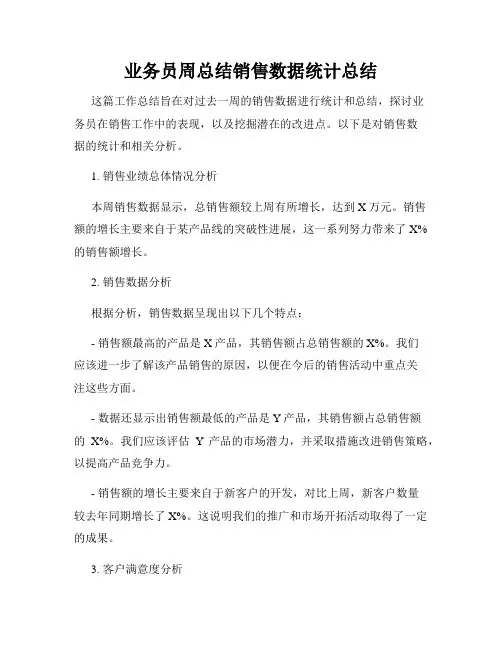 业务员周总结销售数据统计总结