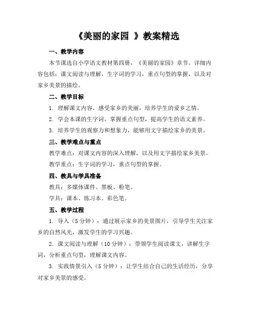 《美丽的家园》教案精选