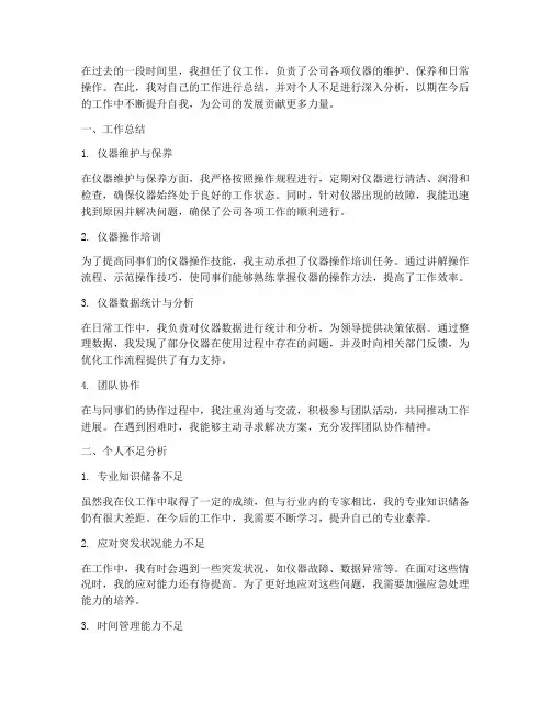 仪工作总结个人不足