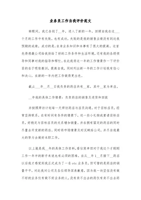 业务员工作自我评价范文（六篇）