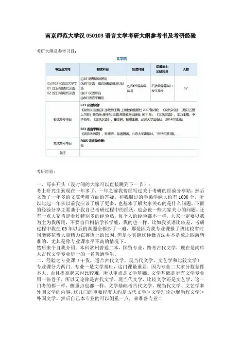 南京师范大学050103汉语言文学考研经验及参考书目