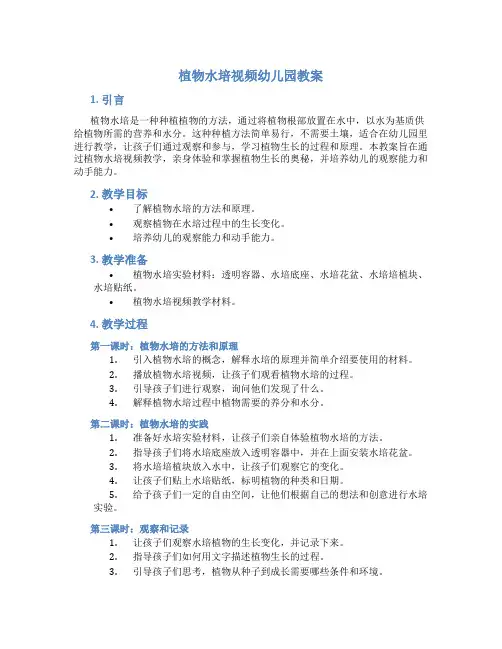 植物水培视频幼儿园教案