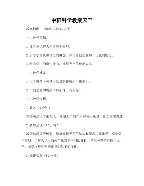 中班科学教案天平