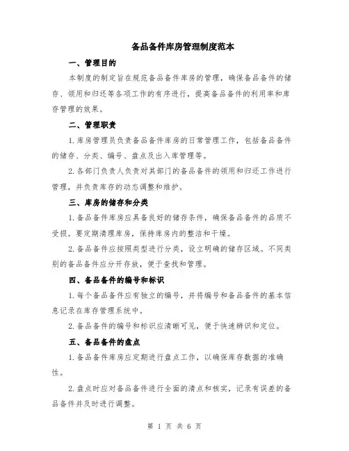 备品备件库房管理制度范本（2篇）