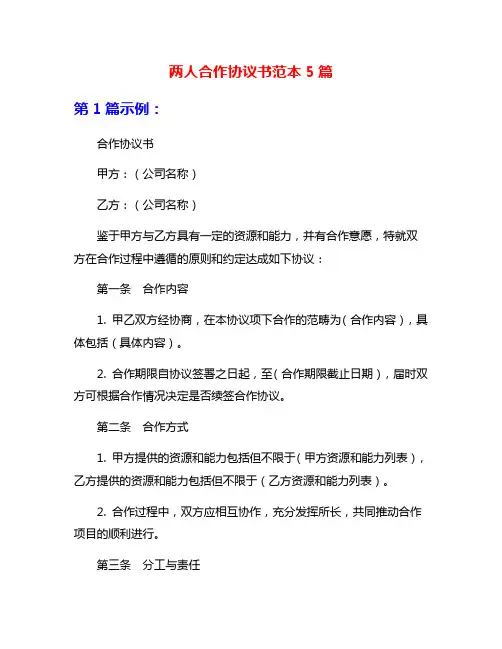 两人合作协议书范本5篇