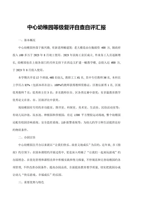 中心幼儿园自查自评报告