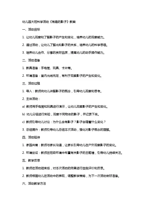 幼儿园大班科学活动《有趣的影子》教案