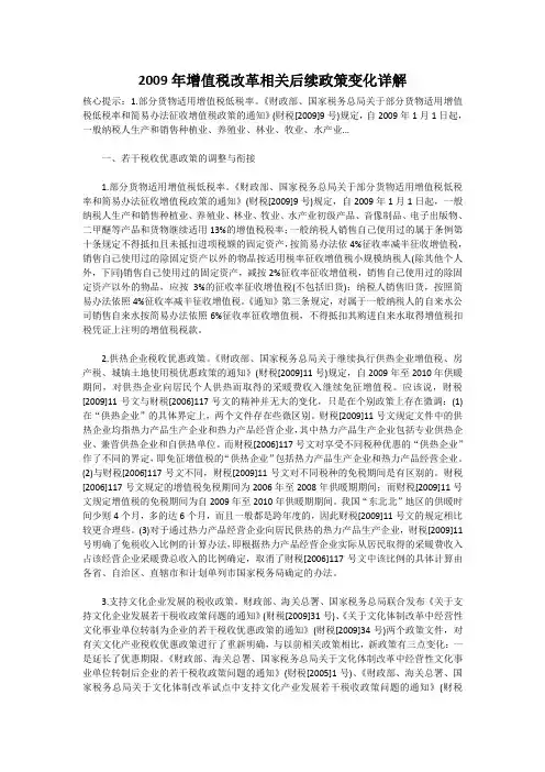 2009年增值税改革相关后续政策变化详解