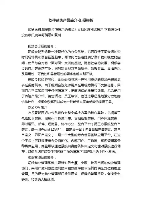 软件系统产品简介-汇报模板