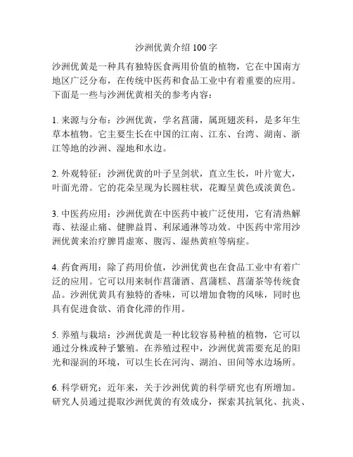 沙洲优黄介绍100字