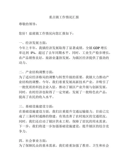 重点镇工作情况汇报