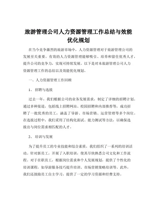 旅游管理公司人力资源管理工作总结与效能优化规划