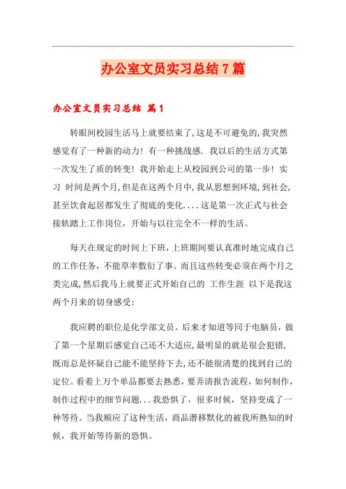 办公室文员实习总结7篇