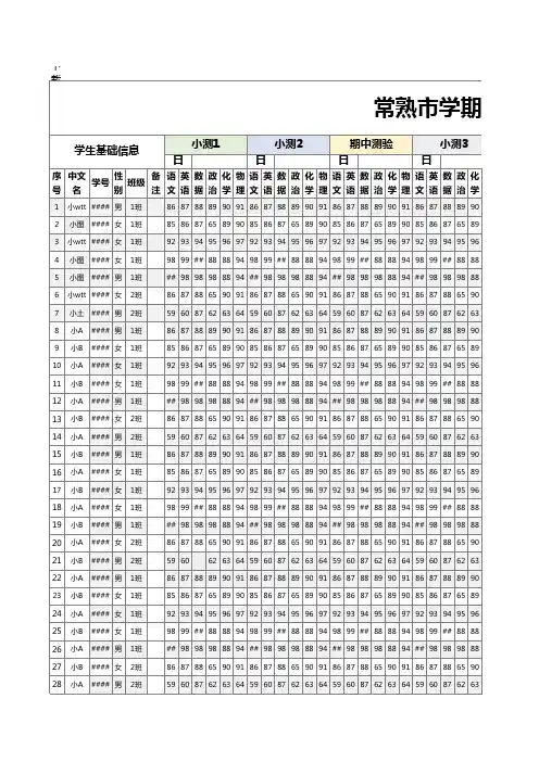 常熟市学期成绩记录表
