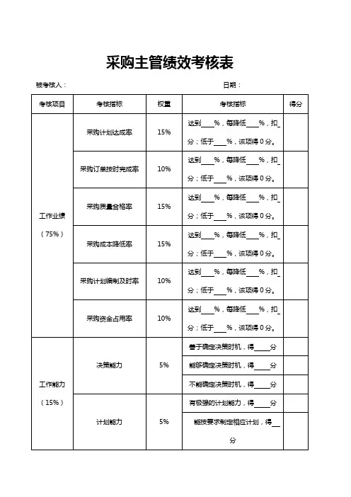 采购主管绩效考核表