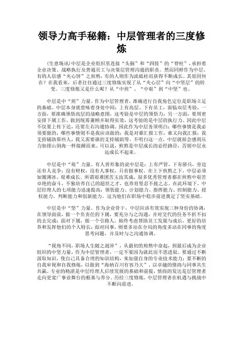 领导力高手秘籍：中层管理者的三度修炼