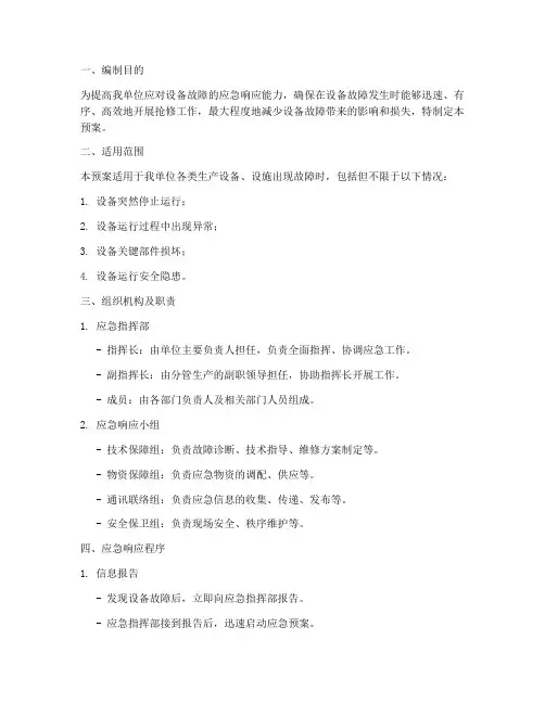 设备故障应急预案模板范文