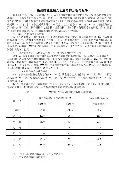 滁州旅游业融入长三角的分析与思考