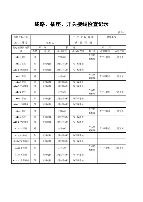 线路插座开关接线检查记录